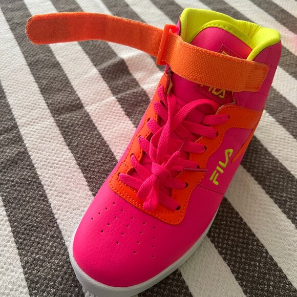 FILA Women VULC 13 SUPERBRIGHT Sneakers NWOT HiTop Neon Pink Yellow OrangeVelcro - Picture 10 of 13